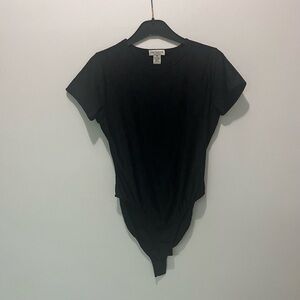 Vintage Black Ann Taylor Short Sleeve Bodysuit - Textured Fabric